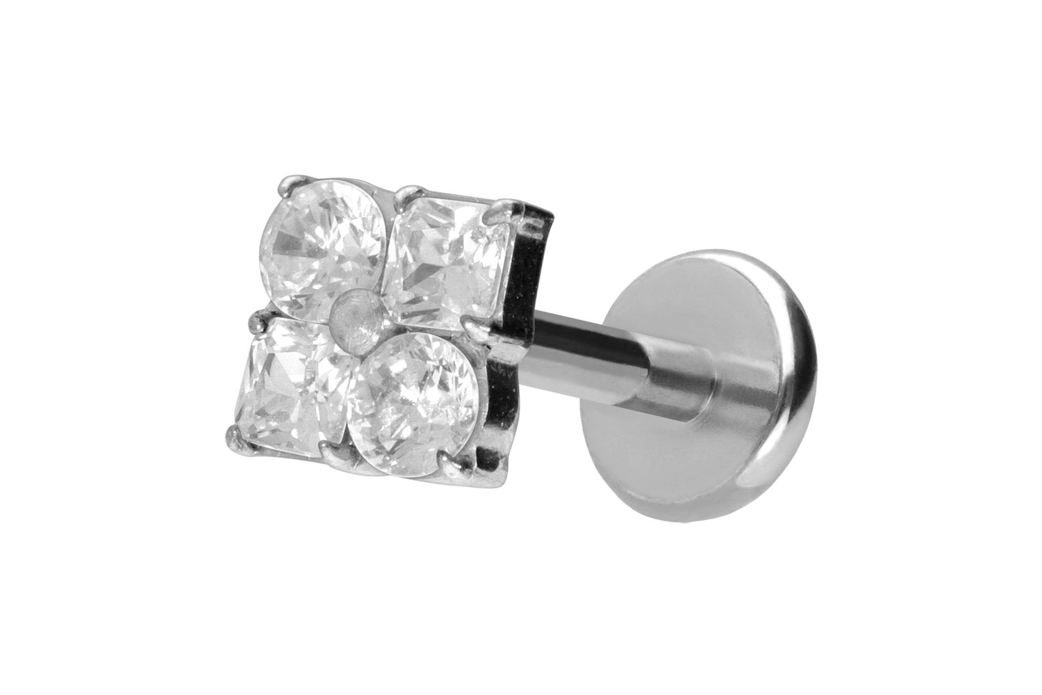 Titan Labret Piercing mit Push Fit KRISTALLBLUME